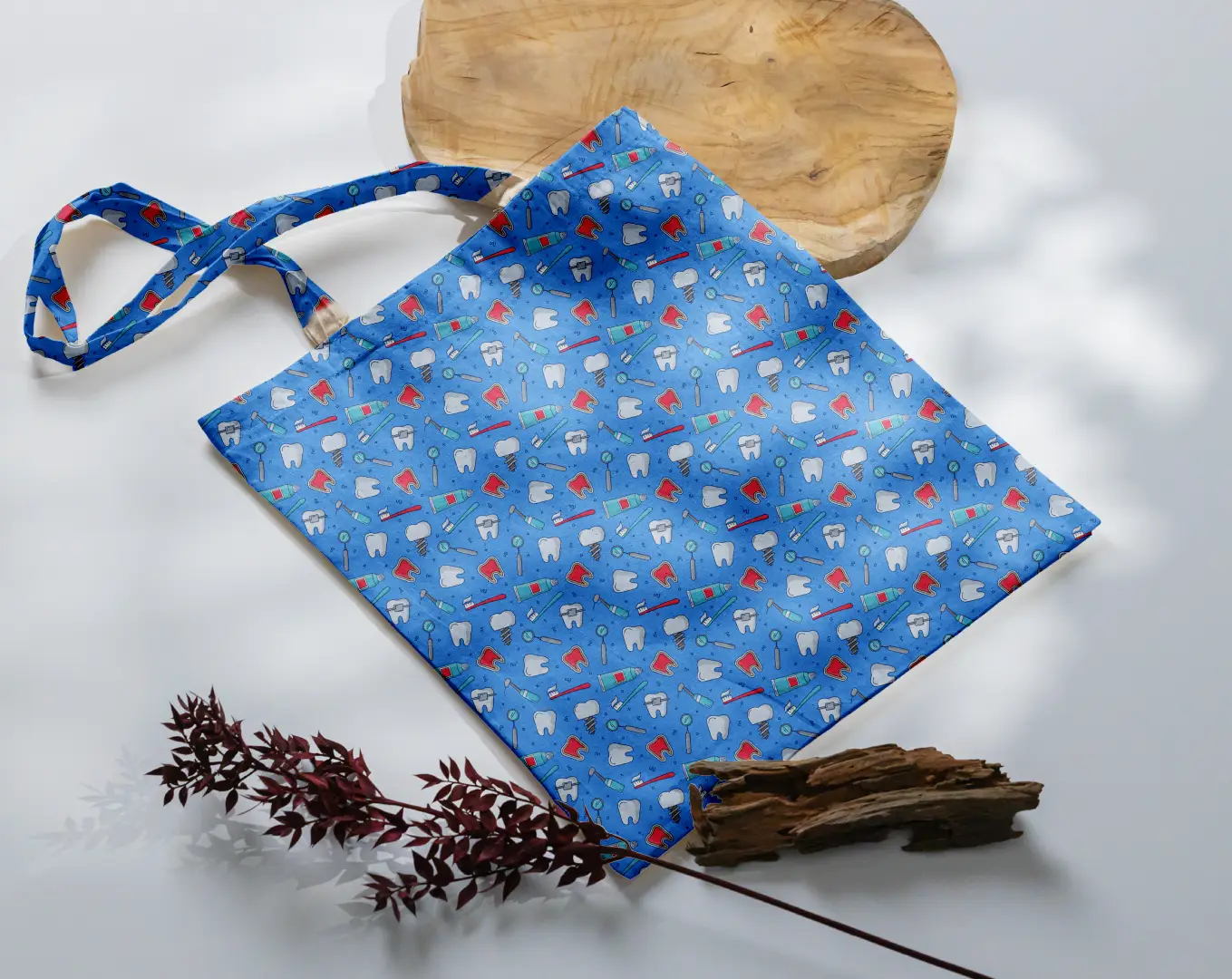 Dentist Doodle Printed Blue Canvas Fabric Tote Bag - Image 3