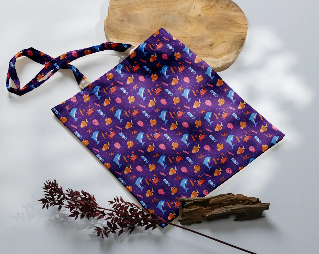 Sea Fishes Printed Canvas Fabric Tote Bag - Image 3