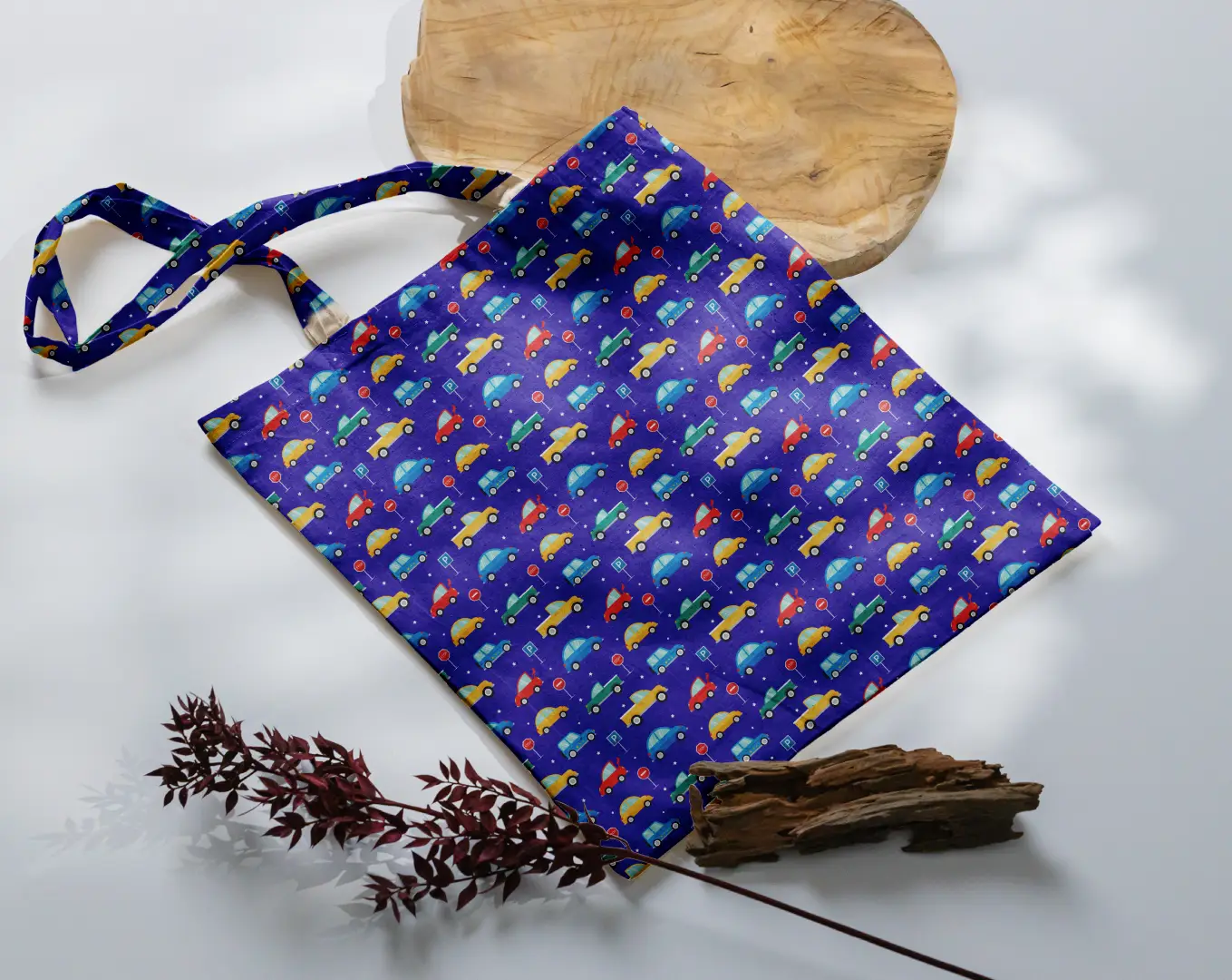 Cars Printed Purple Canvas Fabric Tote Bag - Image 3