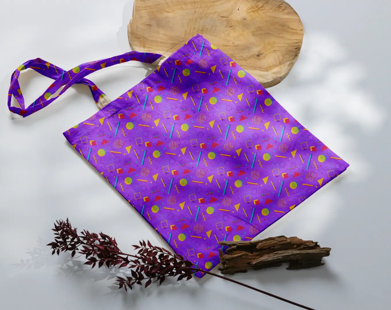 Retro Style Minimalist Printed Purple Canvas Fabric Tote Bag - Image 3