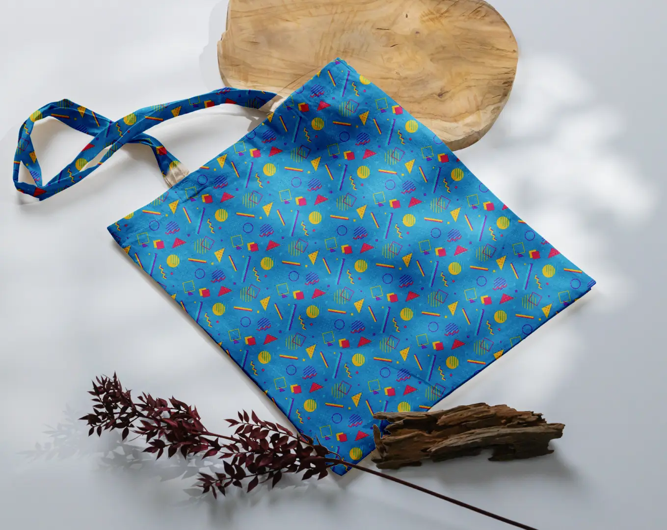 Retro Style Minimalist Printed Sky Blue Canvas Fabric Tote Bag - Image 3