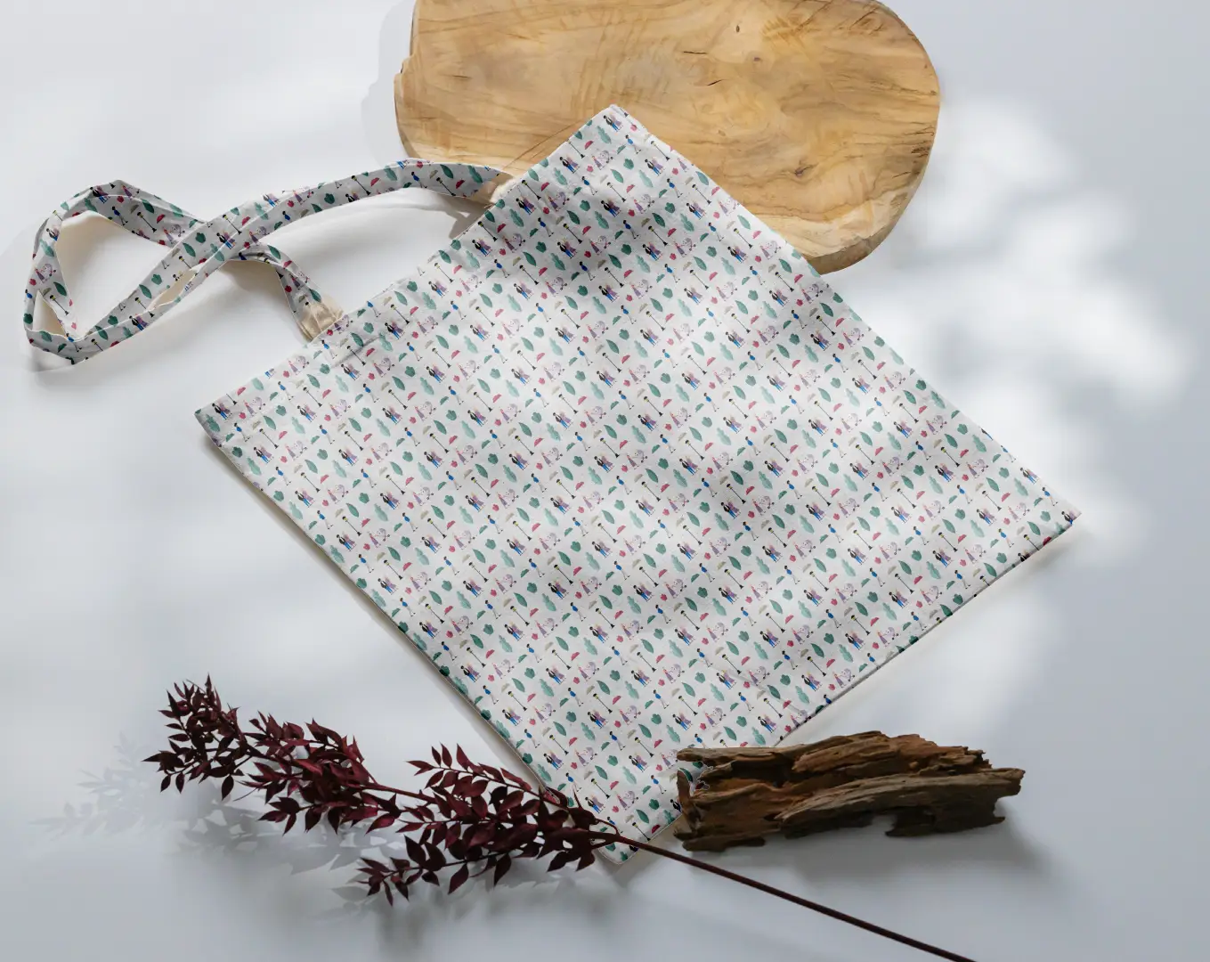 Garden Scenery Printed Canvas Fabric Tote Bag - Image 3