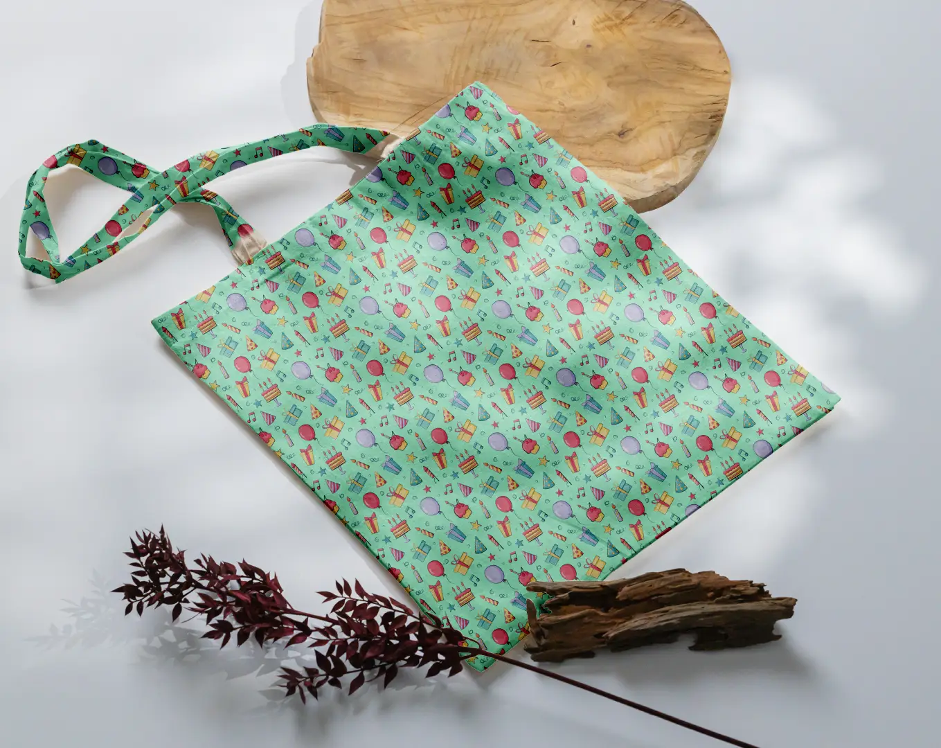 Party Celebrations Printed Mint Color Canvas Fabric Tote Bag