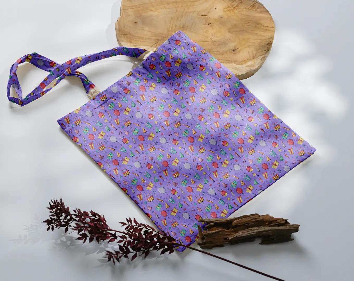 Party Celebrations Printed Purple Color Canvas Fabric Tote Bag