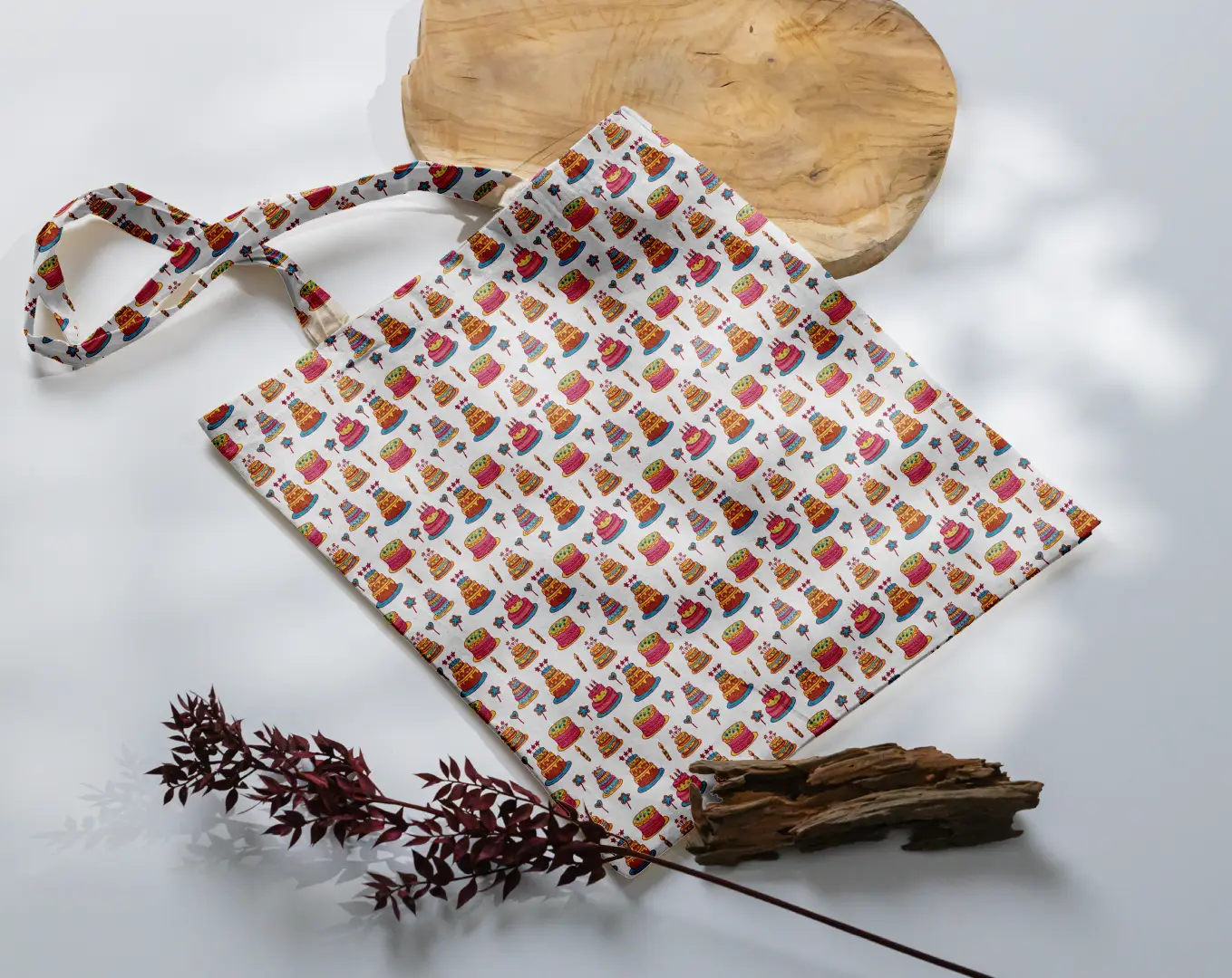 Cakes Candies Printed White Canvas Fabric Tote Bag