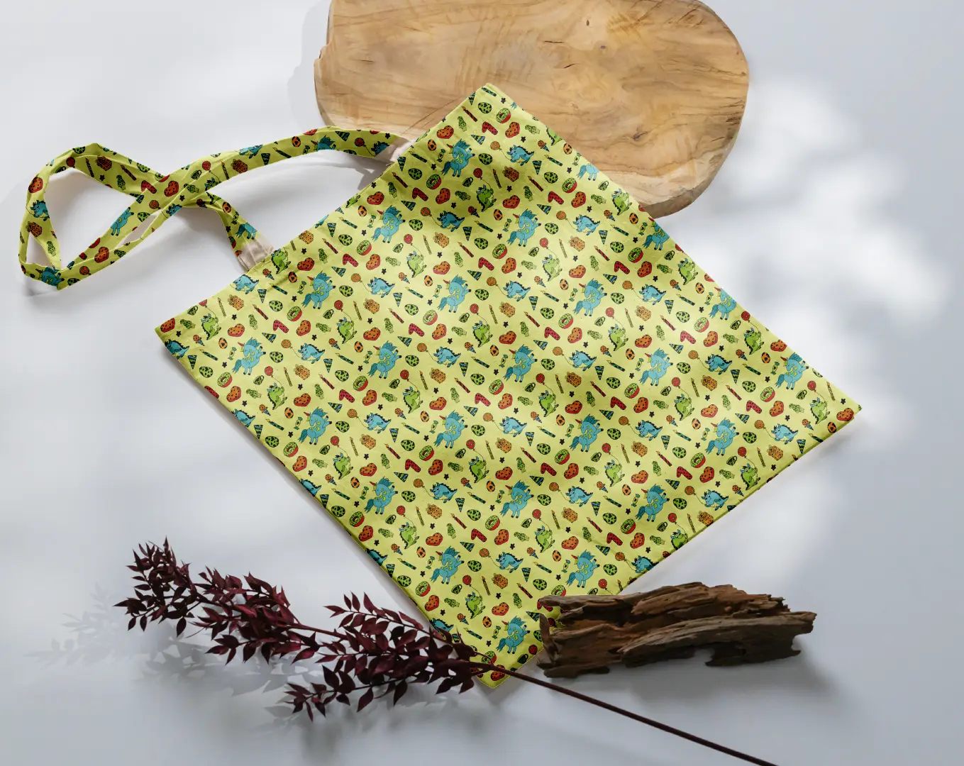 Kids Birthday Printed Floroscent Color Canvas Fabric Tote Bag