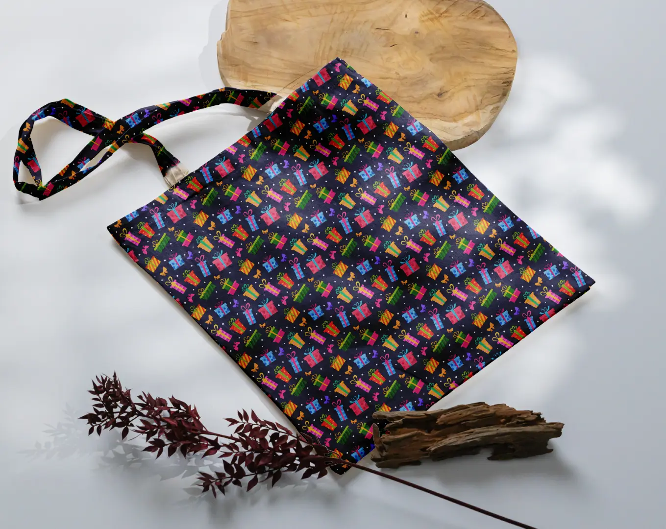 Gifts Goodies Printed Blue Canvas Fabric Tote Bag