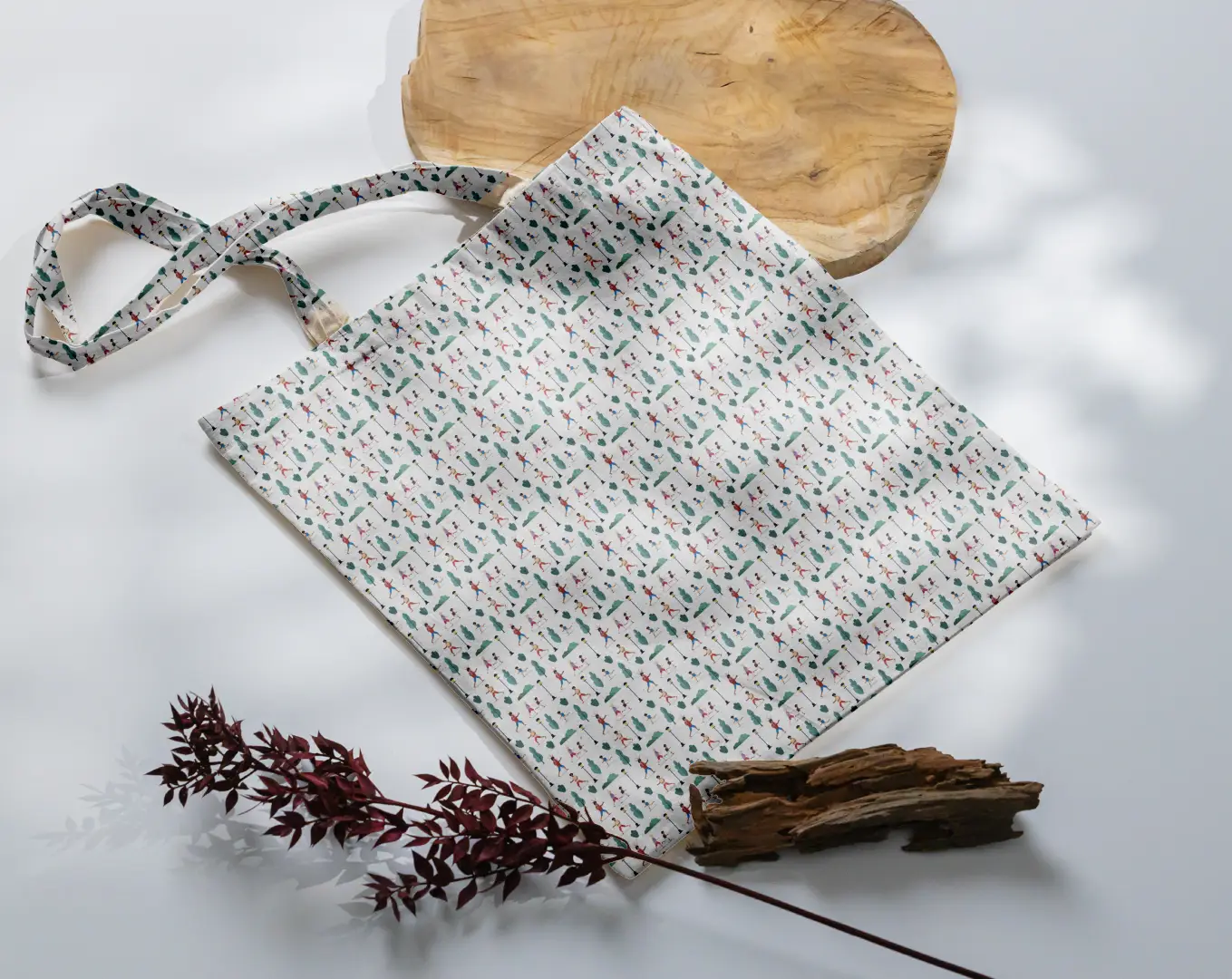 Kids in Park Printed White Canvas Fabric Tote Bag