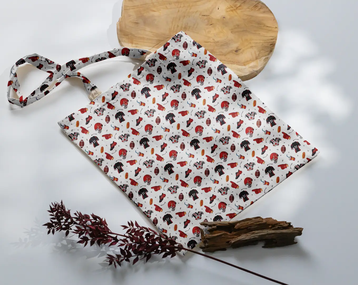 Football Sports Printed White Canvas Fabric Tote Bag