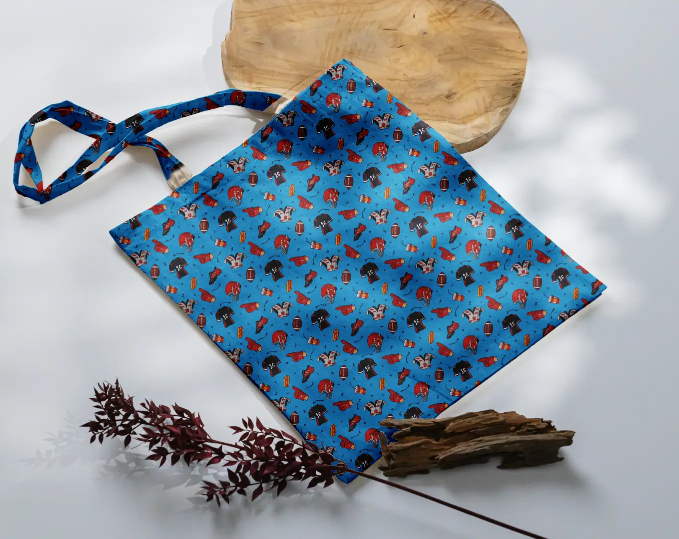 Football Sports Printed Blue Canvas Fabric Tote Bag