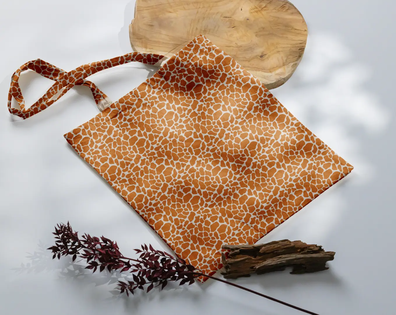 Giraffe Skin Patches Printed Beige Canvas Fabric Tote Bag