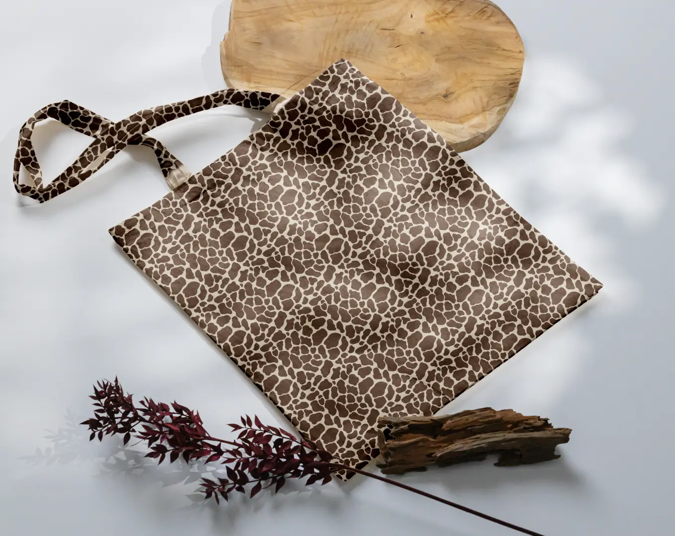 Giraffe Skin Patches Printed Grey Canvas Fabric Tote Bag