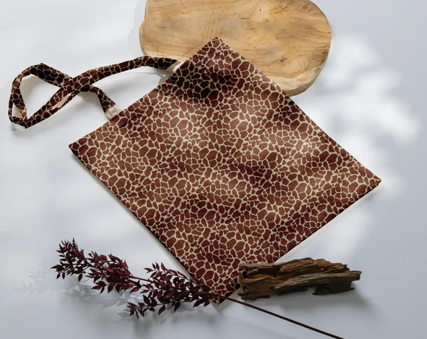 Giraffe Skin Patches Printed Choclate Color Canvas Fabric Tote Bag