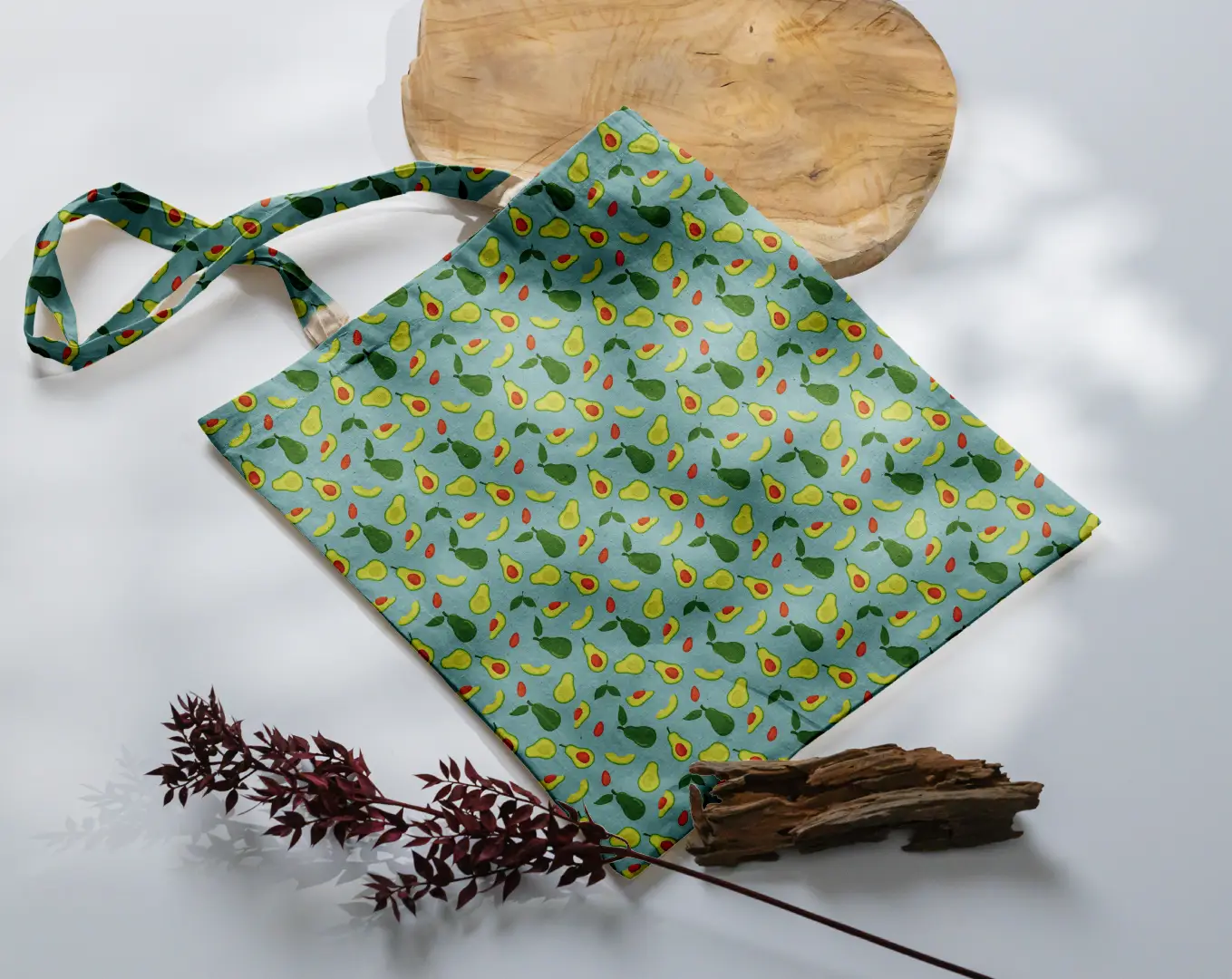 Avocada Printed Green Canvas Fabric Tote Bag