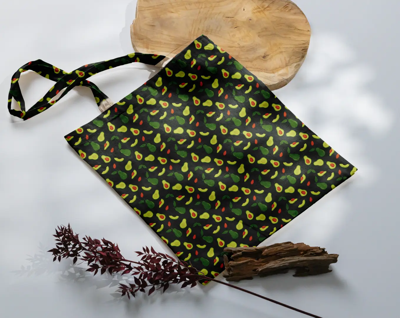 Avocada Printed Black Canvas Fabric Tote Bag