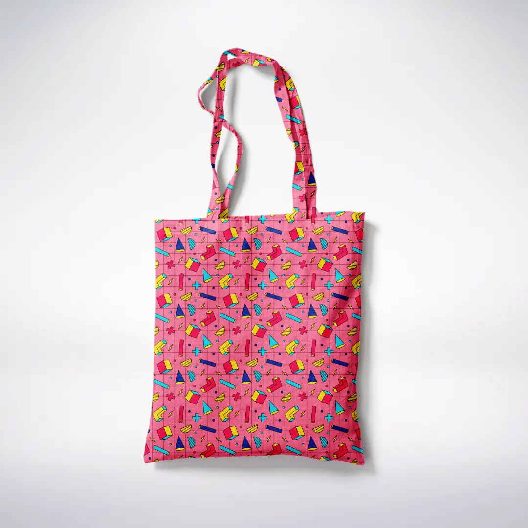 Retro Geometric Shapes Printed Peach Canvas Fabric Tote Bag - Image 3