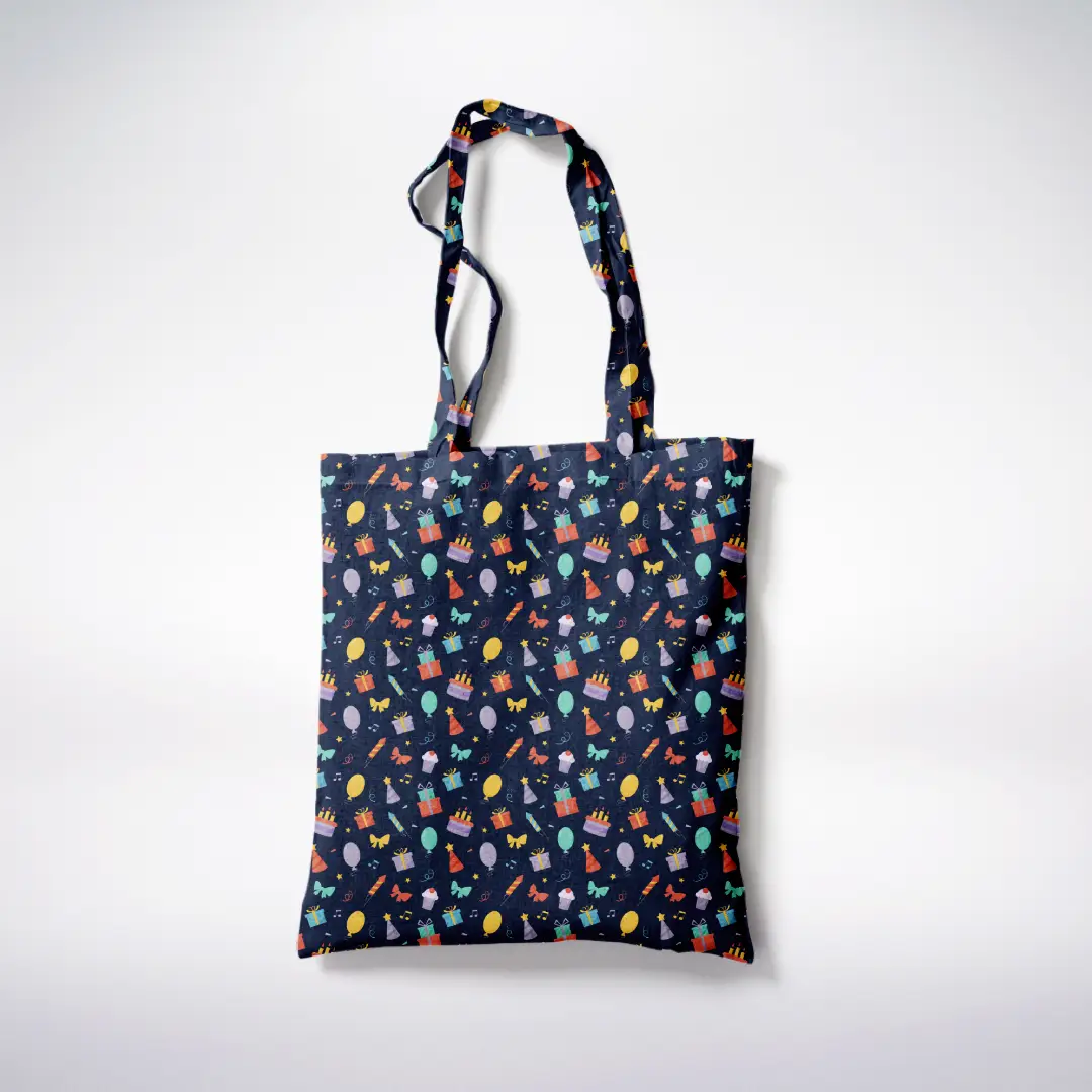 Birthday Celebrations Printed Blue Canvas Fabric Tote Bag - Image 3