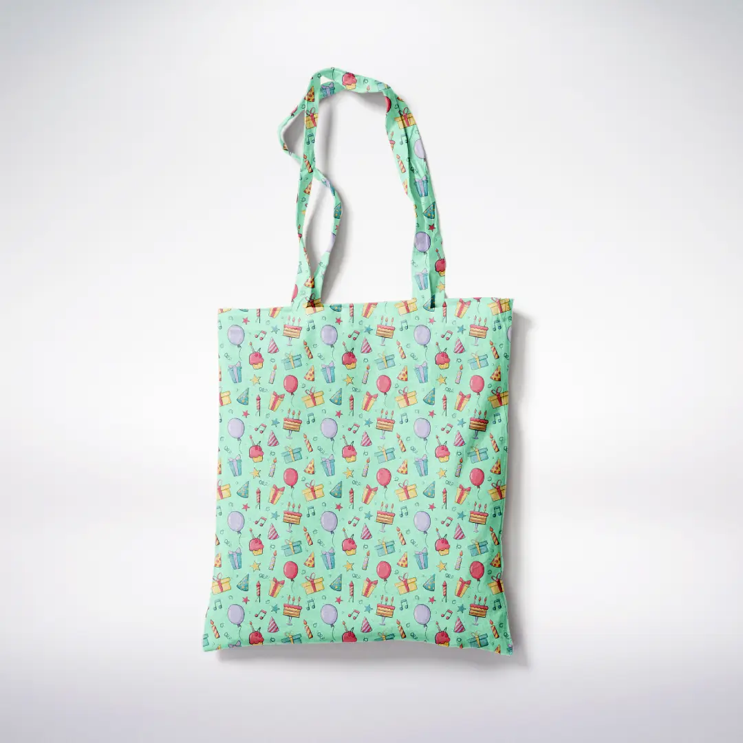 Party Celebrations Printed Mint Color Canvas Fabric Tote Bag - Image 3