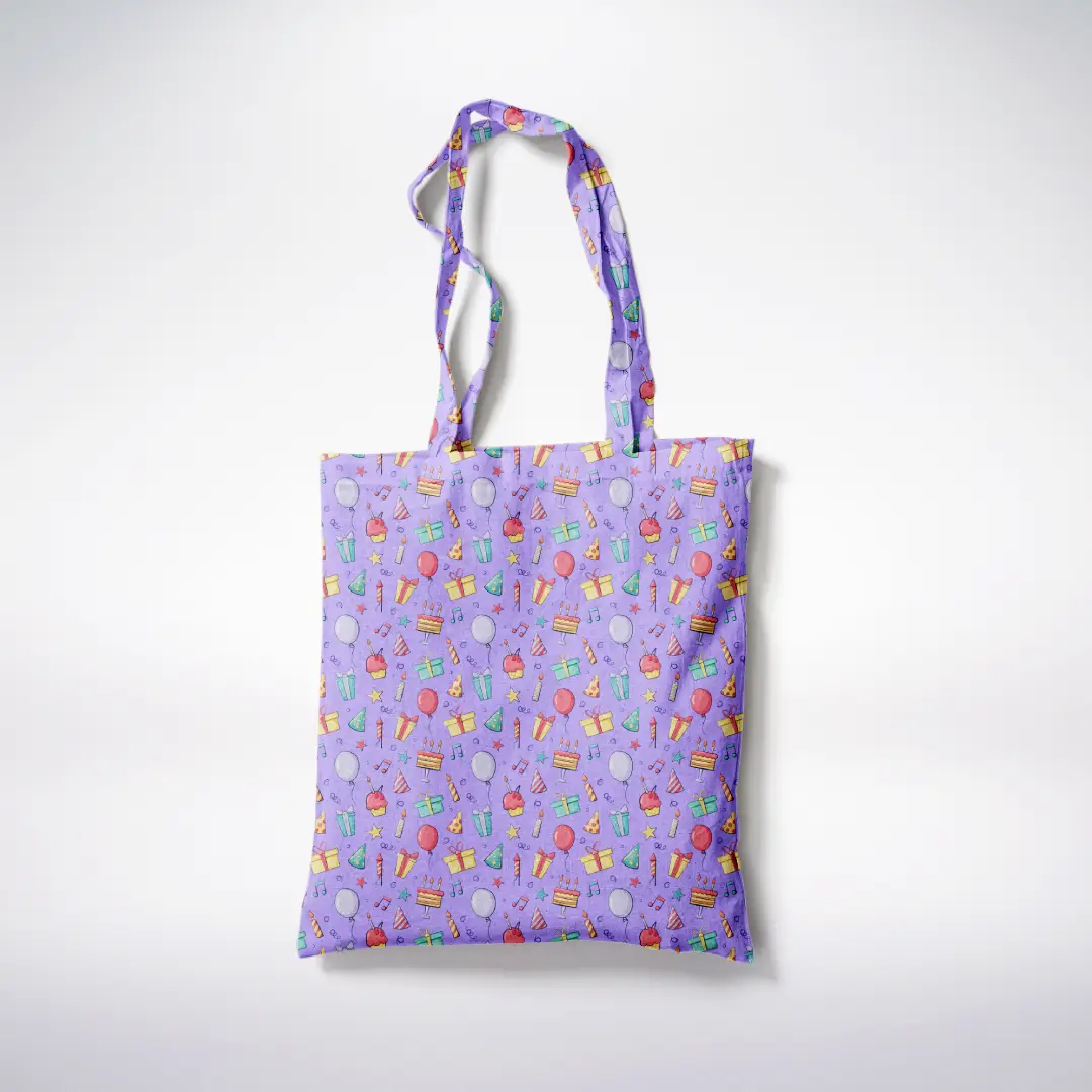 Party Celebrations Printed Purple Color Canvas Fabric Tote Bag - Image 3