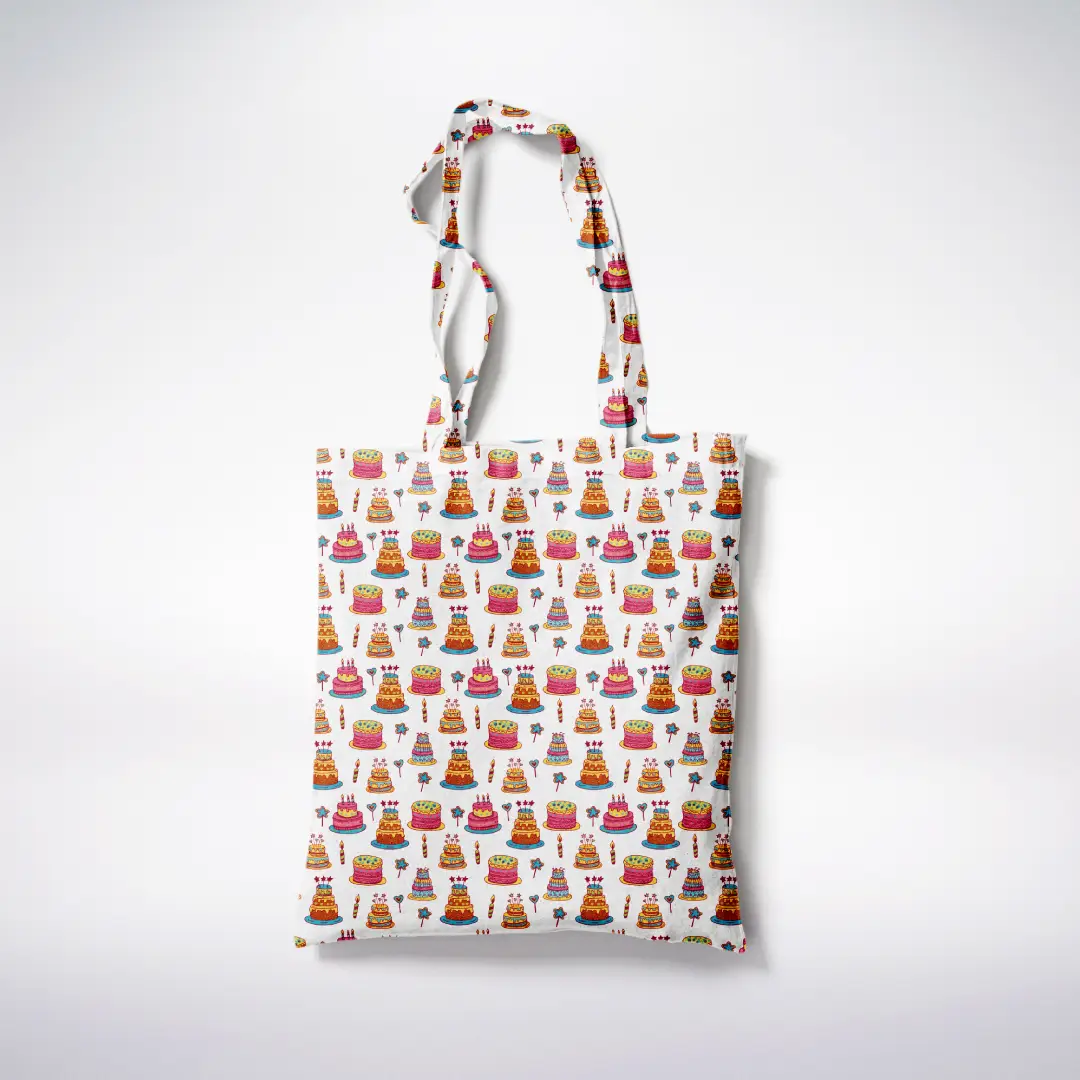 Cakes Candies Printed White Canvas Fabric Tote Bag - Image 3
