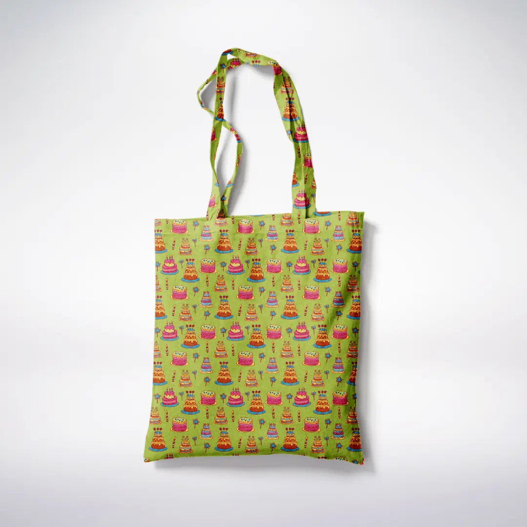 Cakes Candies Printed Green Canvas Fabric Tote Bag - Image 3