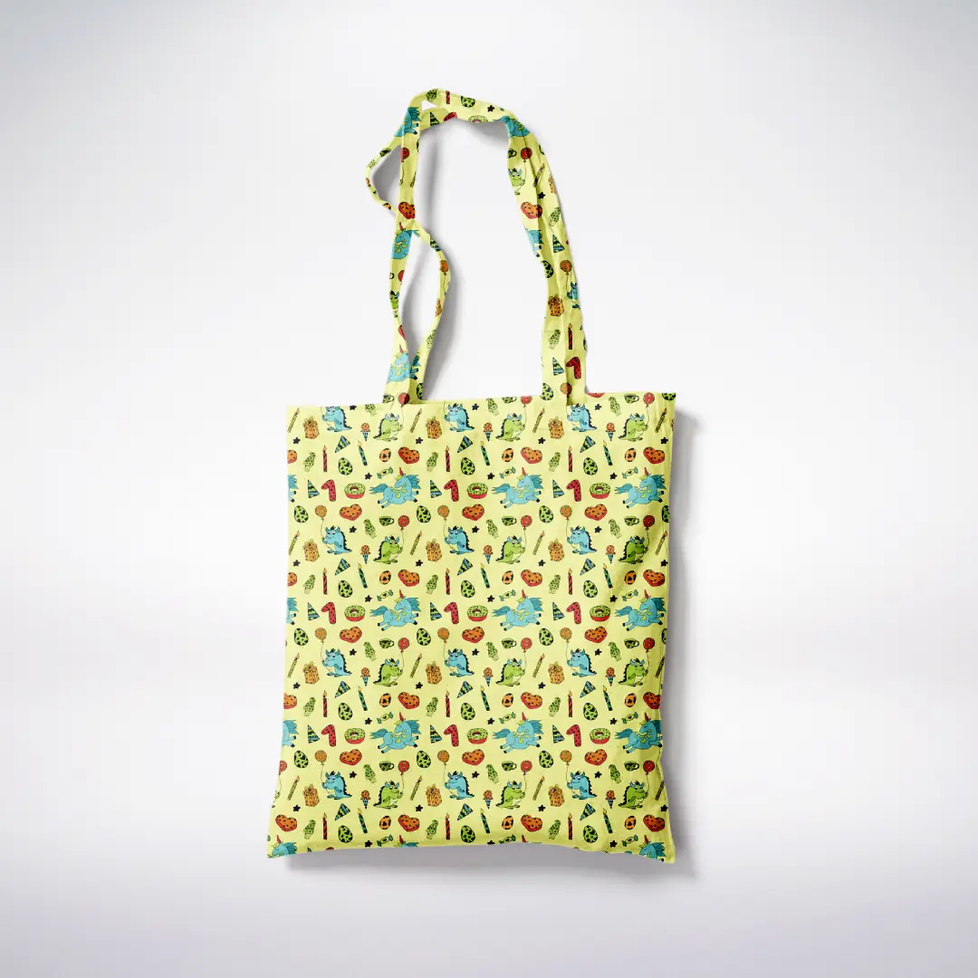Kids Birthday Printed Floroscent Color Canvas Fabric Tote Bag - Image 3