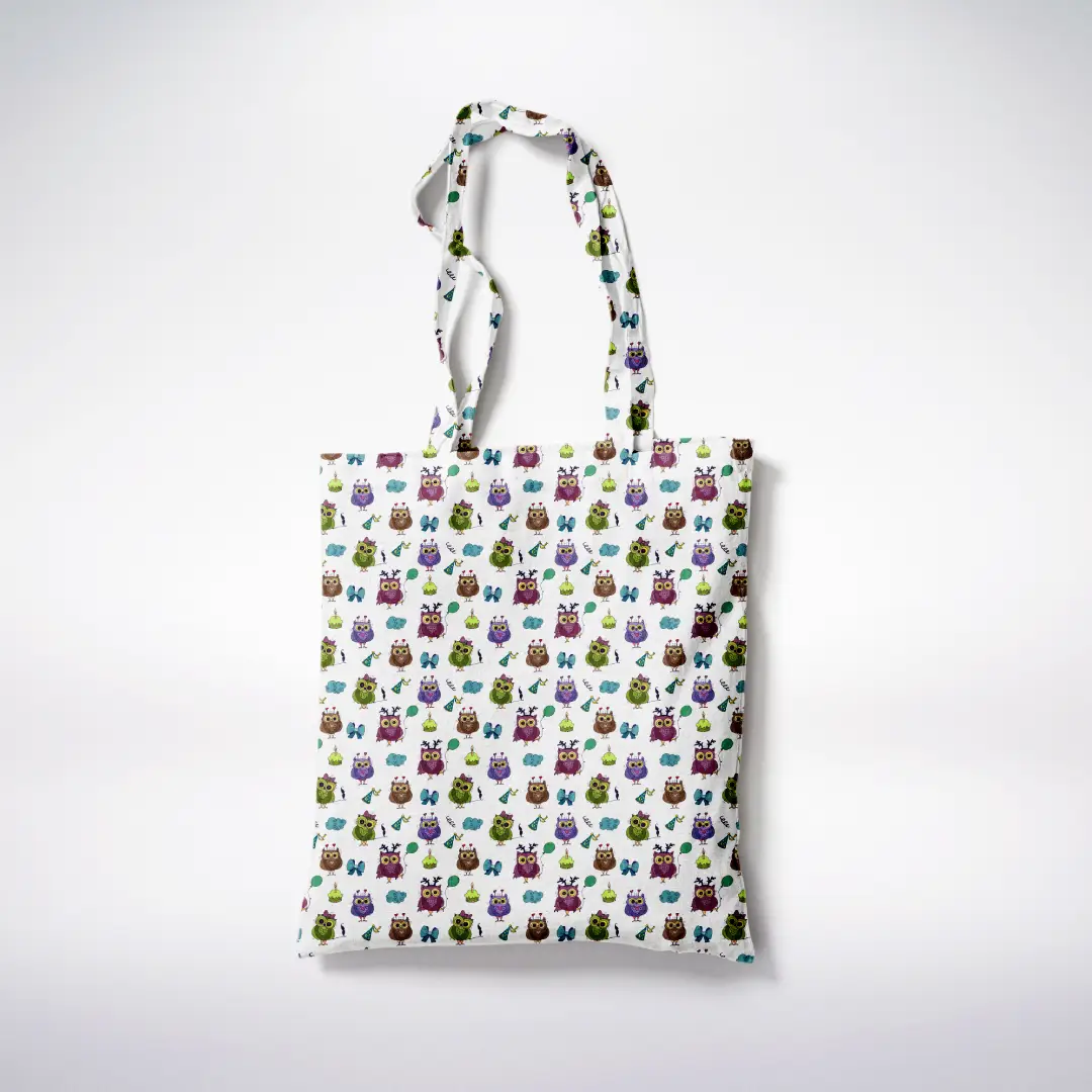 Spooky Owl White Canvas Fabric Tote Bag - Image 3