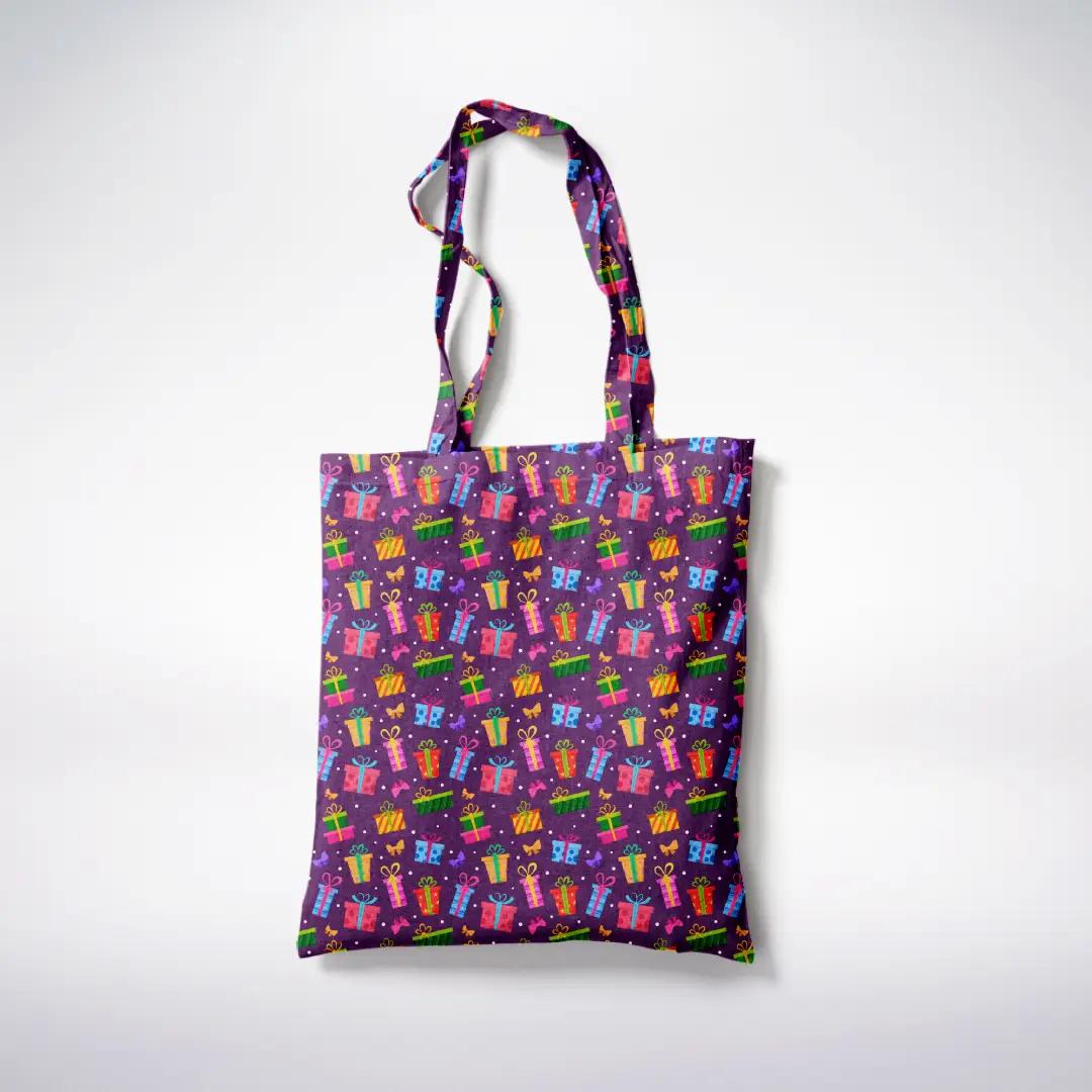 Gifts Goodies Printed Purple Canvas Fabric Tote Bag - Image 3