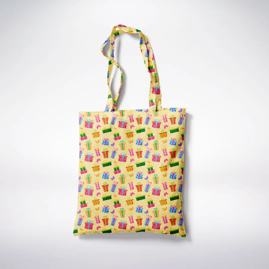 Gifts Goodies Printed Yellow Canvas Fabric Tote Bag - Image 3