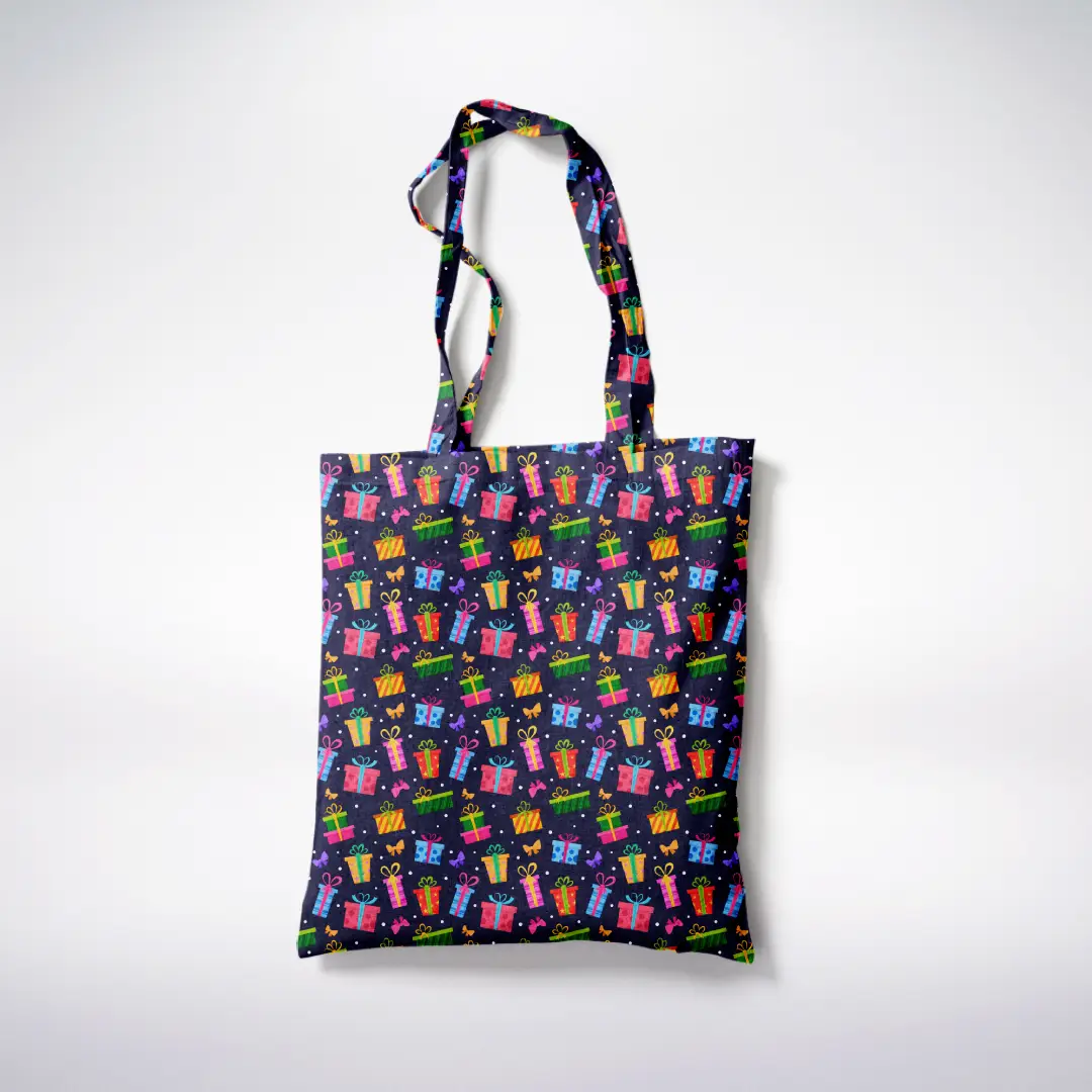 Gifts Goodies Printed Blue Canvas Fabric Tote Bag - Image 3