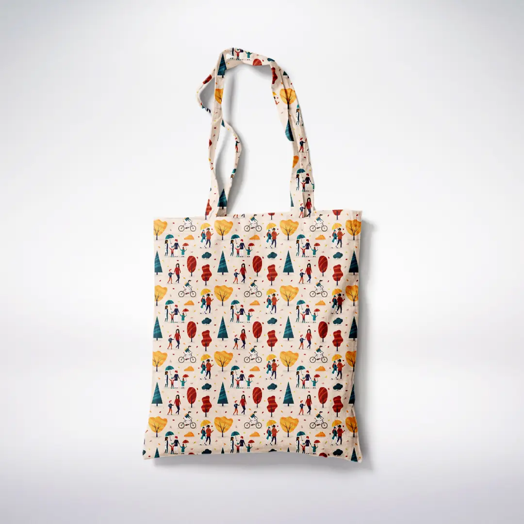 Park Scenery Printed Creamish White Canvas Fabric Tote Bag - Image 3