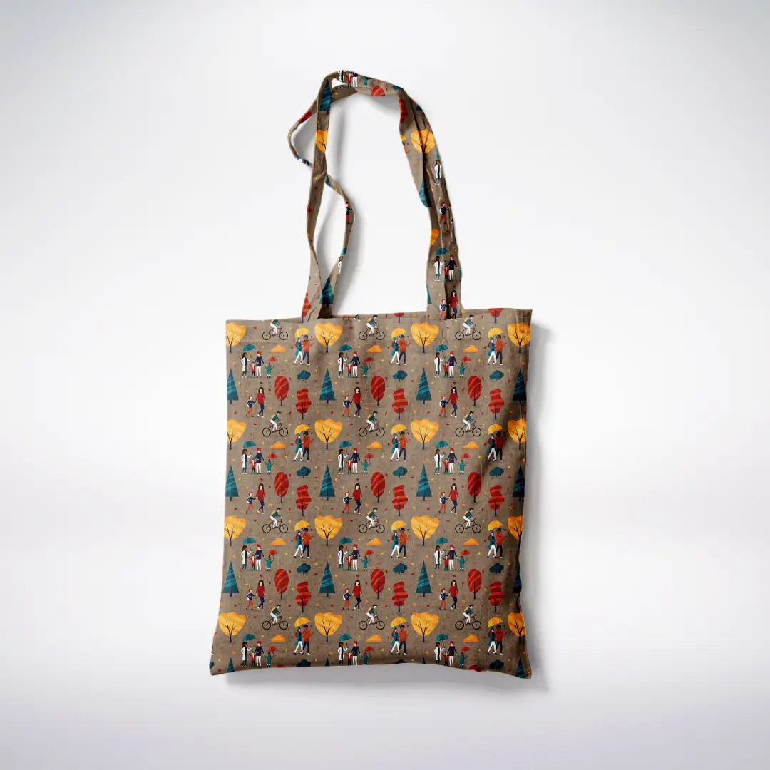 Park Scenery Printed Brown Canvas Fabric Tote Bag - Image 3