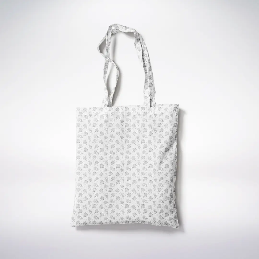 Floral Printed White Canvas Fabric Tote Bag - Image 3