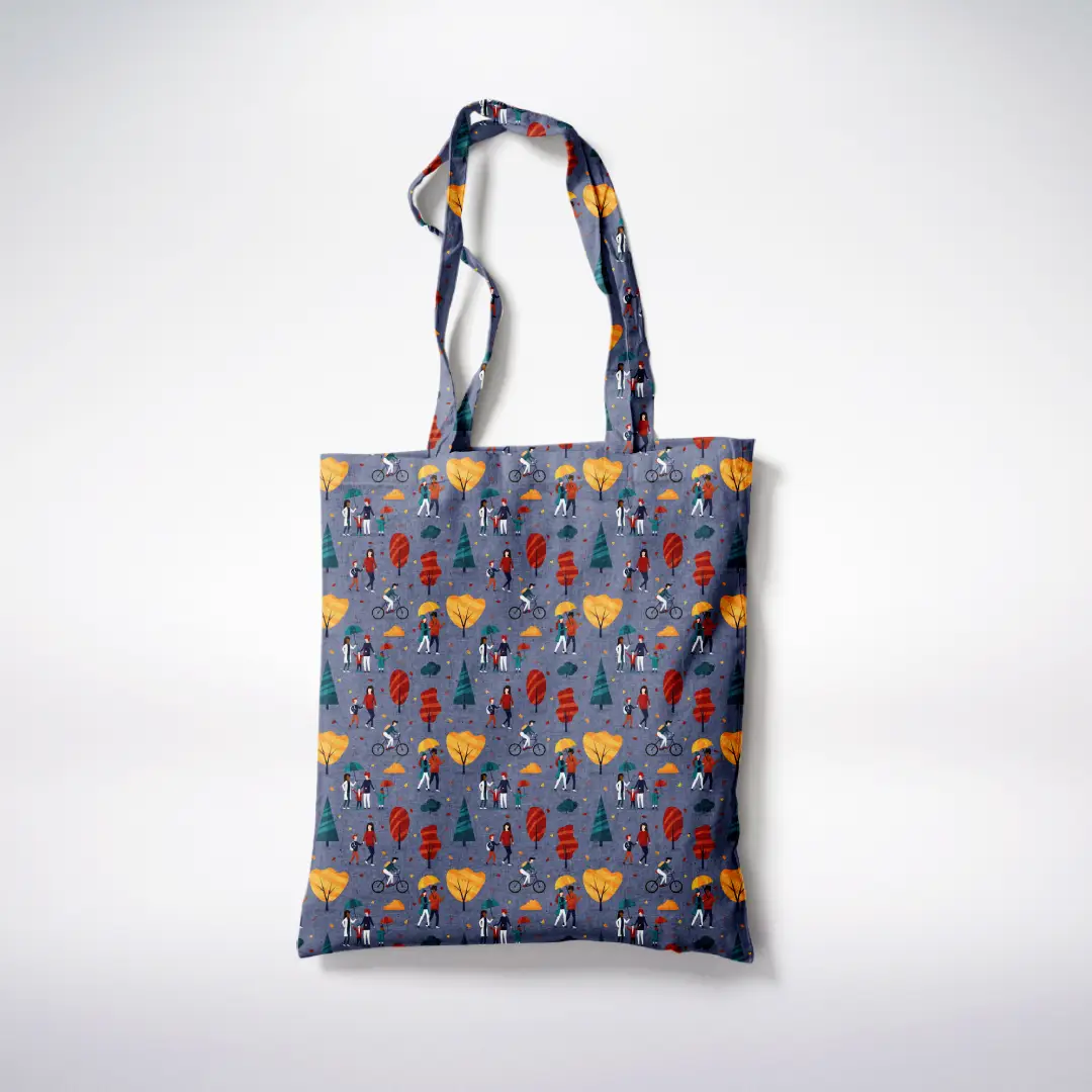 Park Scenery Printed Grey Canvas Fabric Tote Bag - Image 3