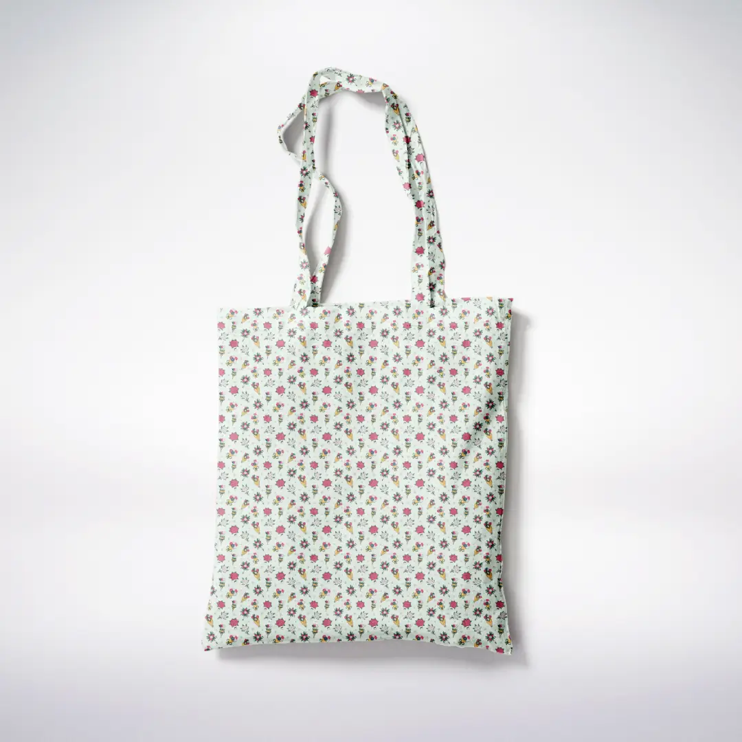 Flower Bouquets Printed White Canvas Fabric Tote Bag - Image 3