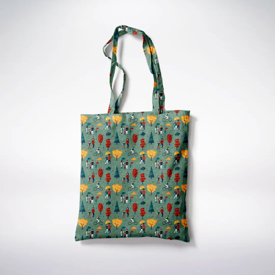 Park Scenery Printed Green Canvas Fabric Tote Bag - Image 3