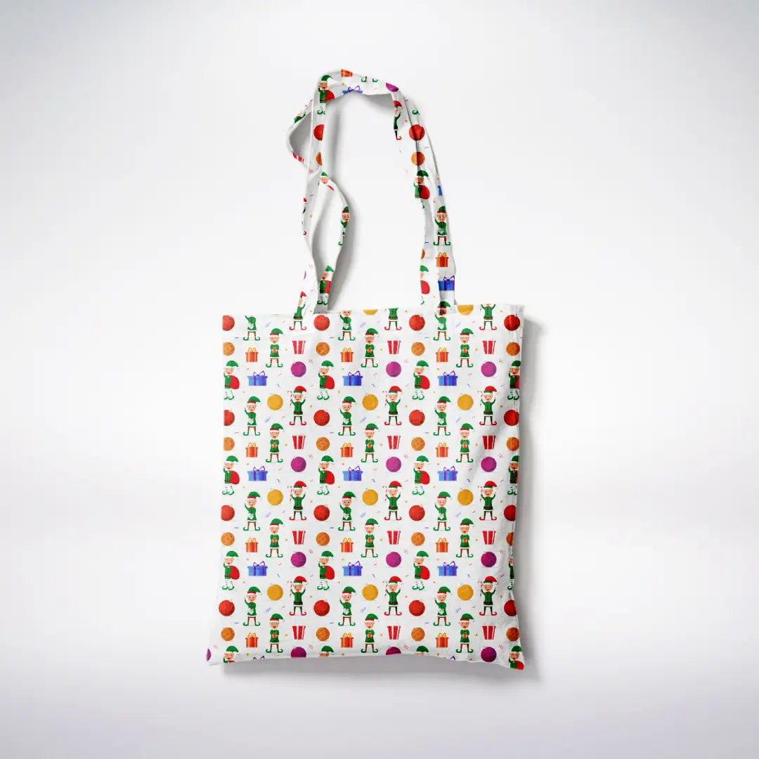 Santa Kid Printed White Canvas Fabric Tote Bag - Image 3
