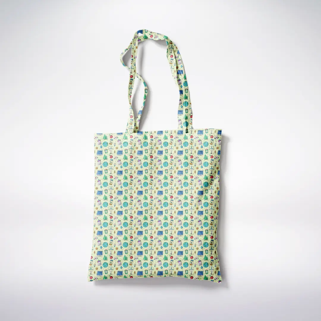 Eco Friendly World Printed Creamish Canvas Fabric Tote Bag - Image 3