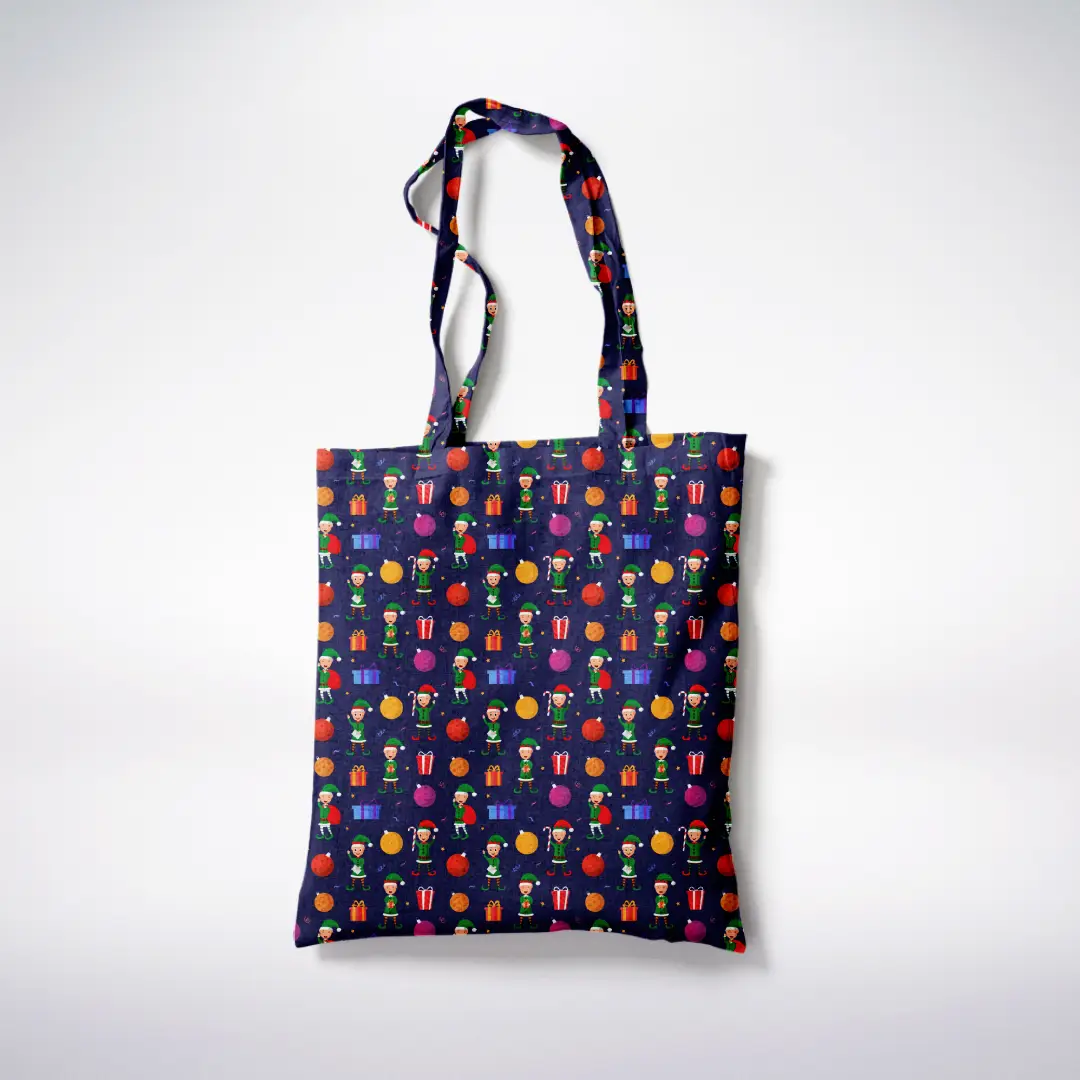 Santa Kid Printed Indigo Color Canvas Fabric Tote Bag - Image 3