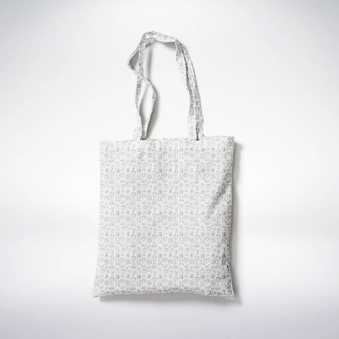 Green World Outline Pattern Printed White Canvas Fabric Tote Bag - Image 3