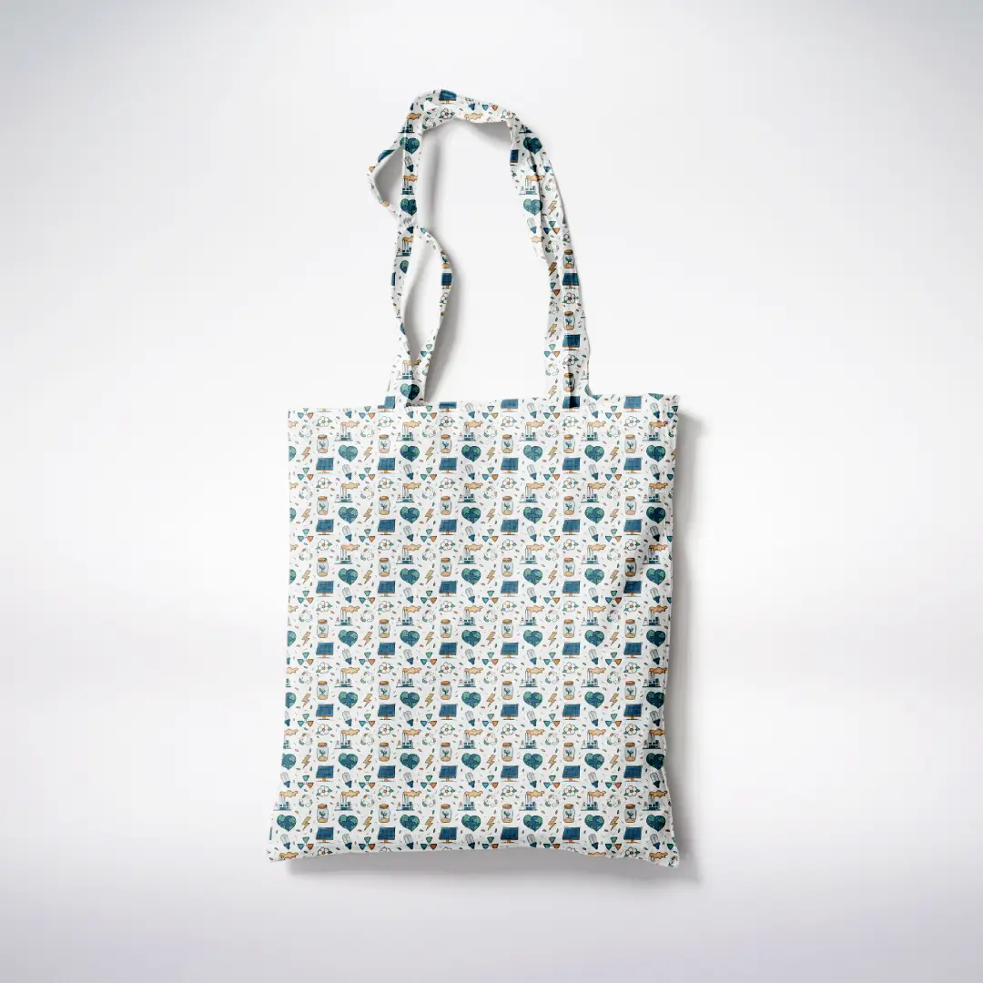 Eco Friendly World Printed White Canvas Fabric Tote Bag - Image 3