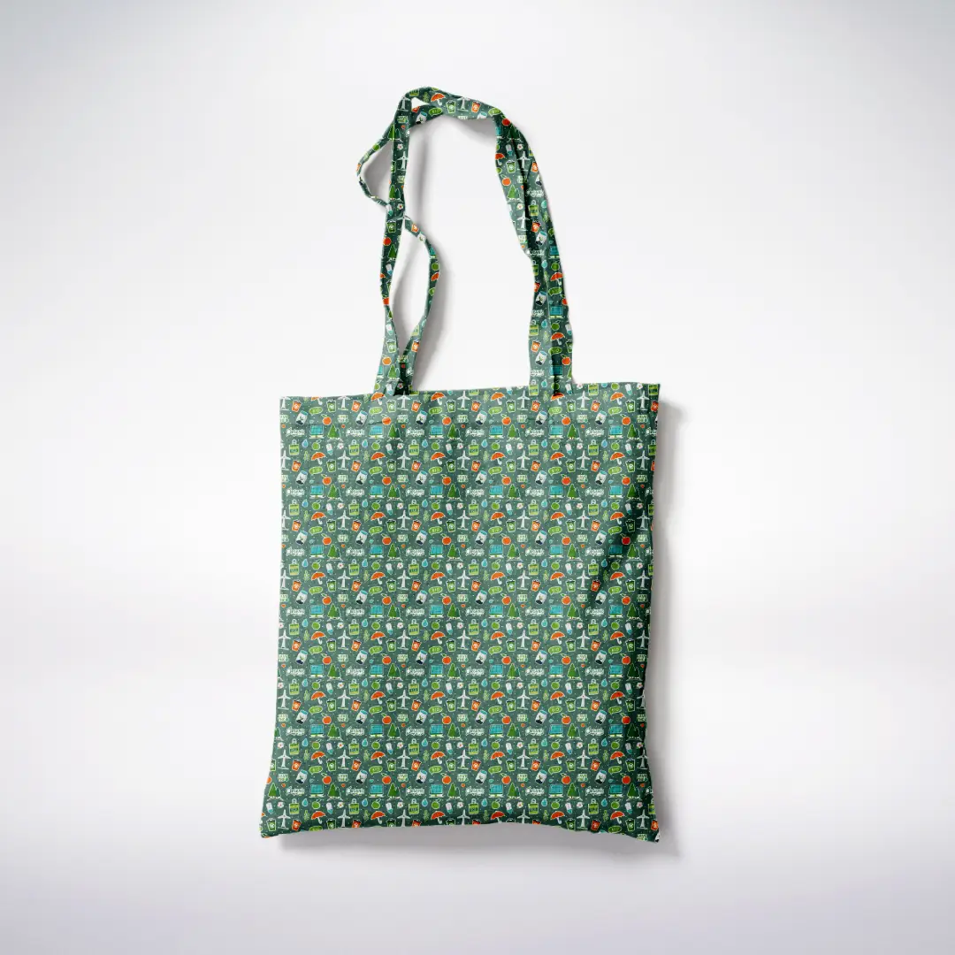 Eco Friendly World Printed Green Canvas Fabric Tote Bag - Image 3