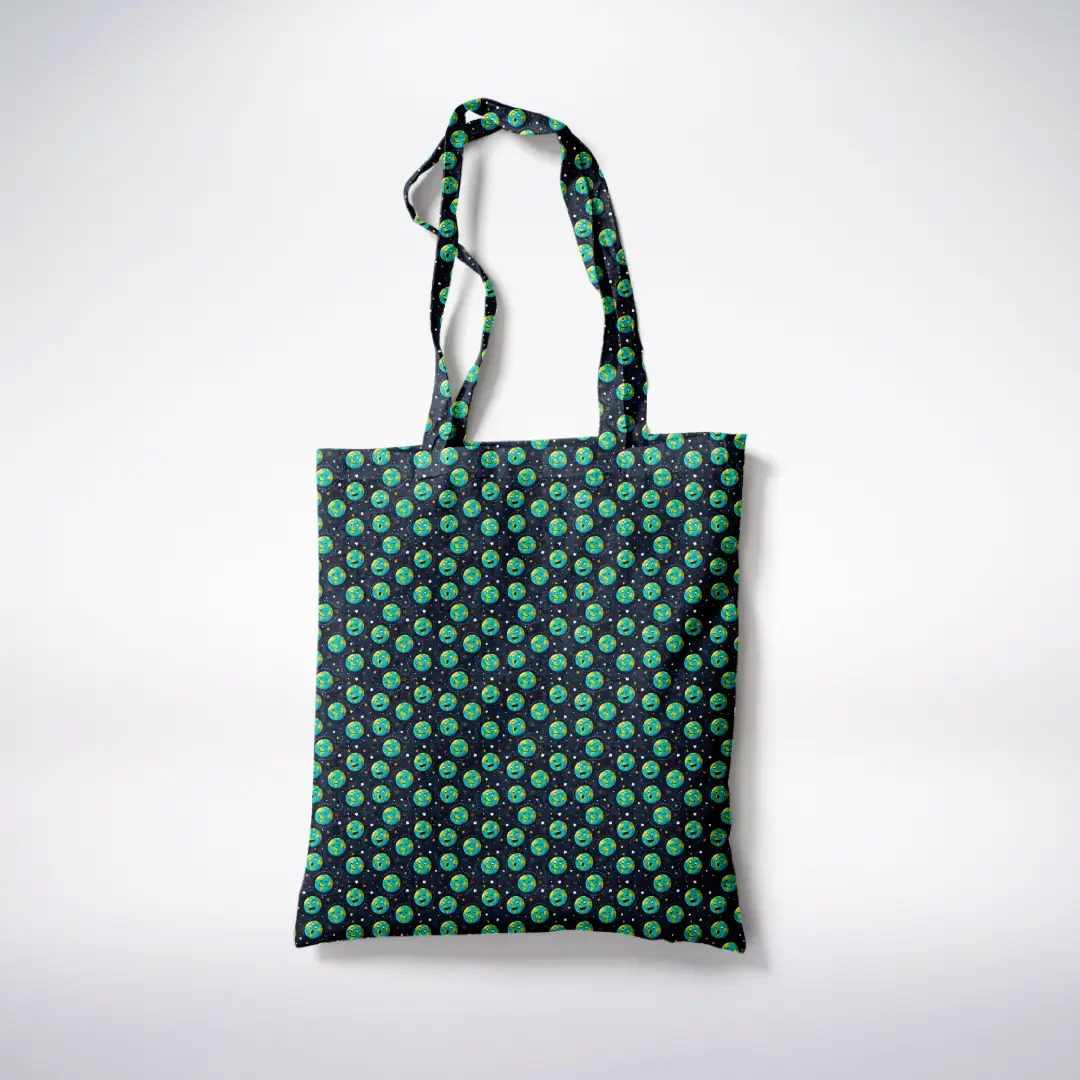 Happy Earth Emotions Printed Canvas Fabric Tote Bag - Image 3