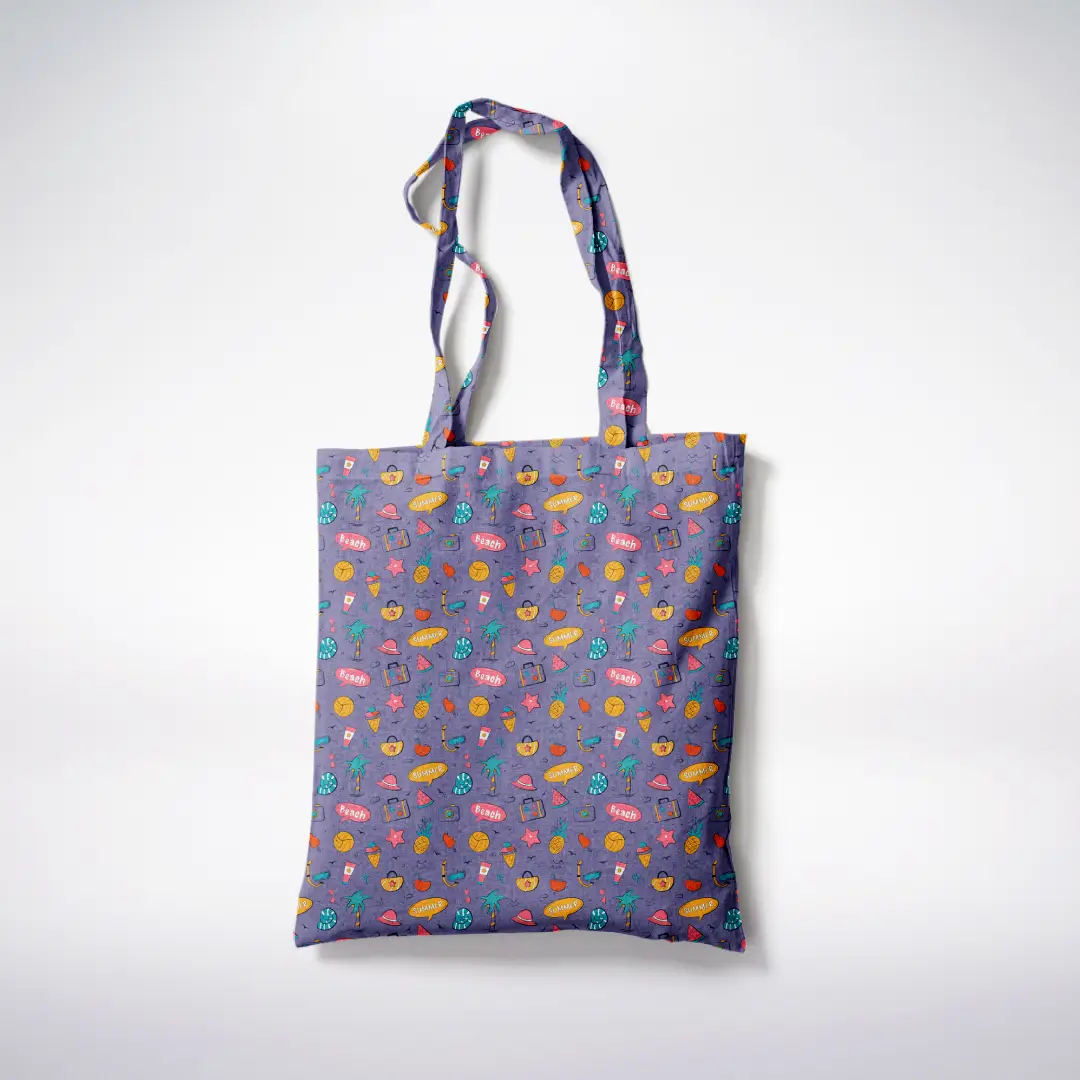 Summer Beach Printed Lavender Canvas Fabric Tote Bag - Image 3