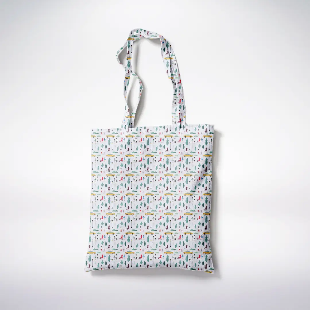 Happy Street Printed White Canvas Fabric Tote Bag - Image 3