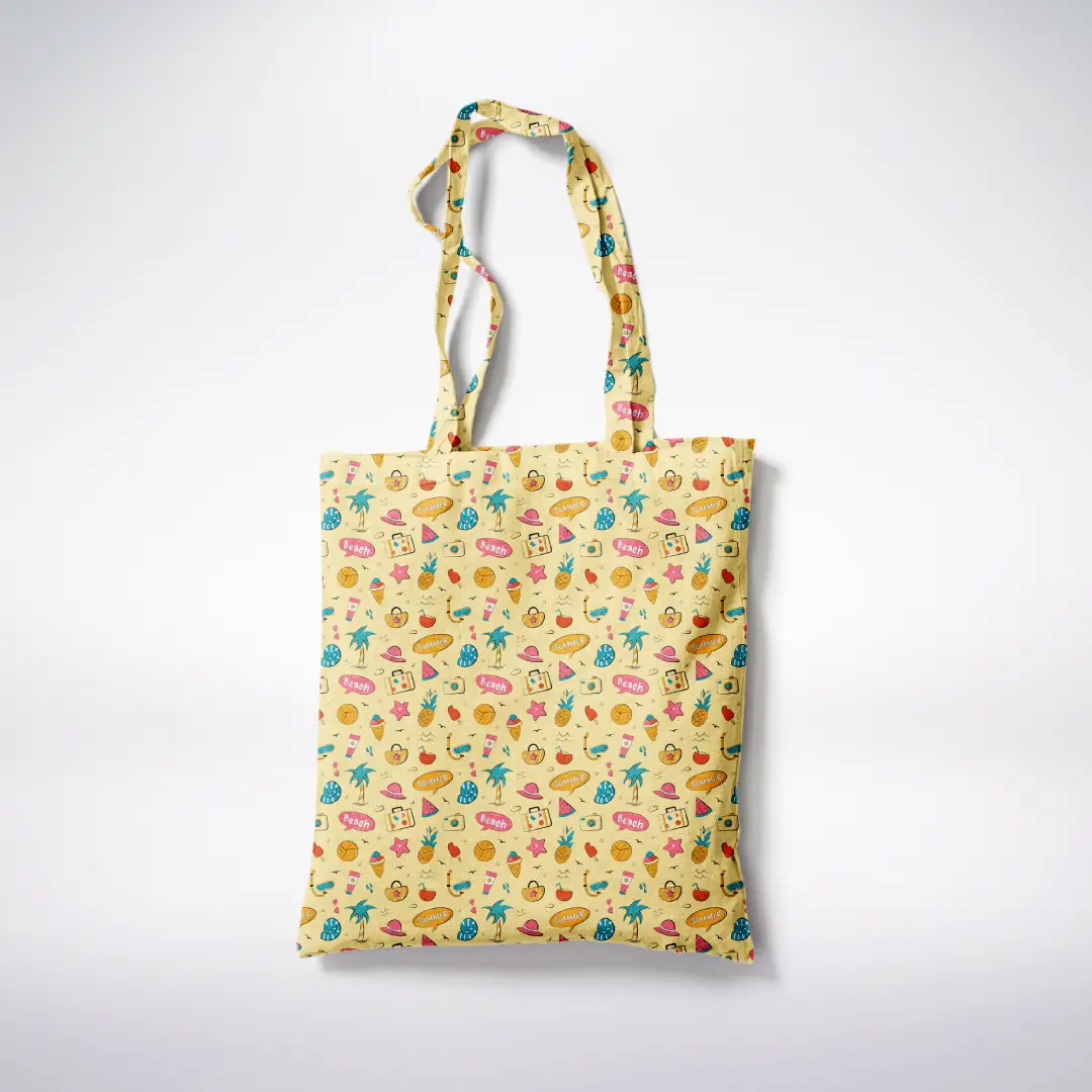Summer Beach Printed Yellow Canvas Fabric Tote Bag - Image 3