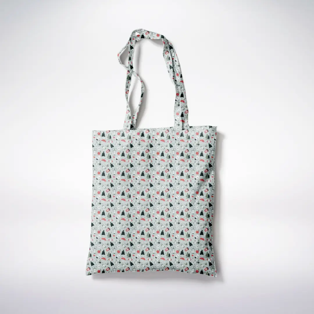 Recycle Wastes Printed Pattern Pista Color Canvas Fabric Tote Bag - Image 3