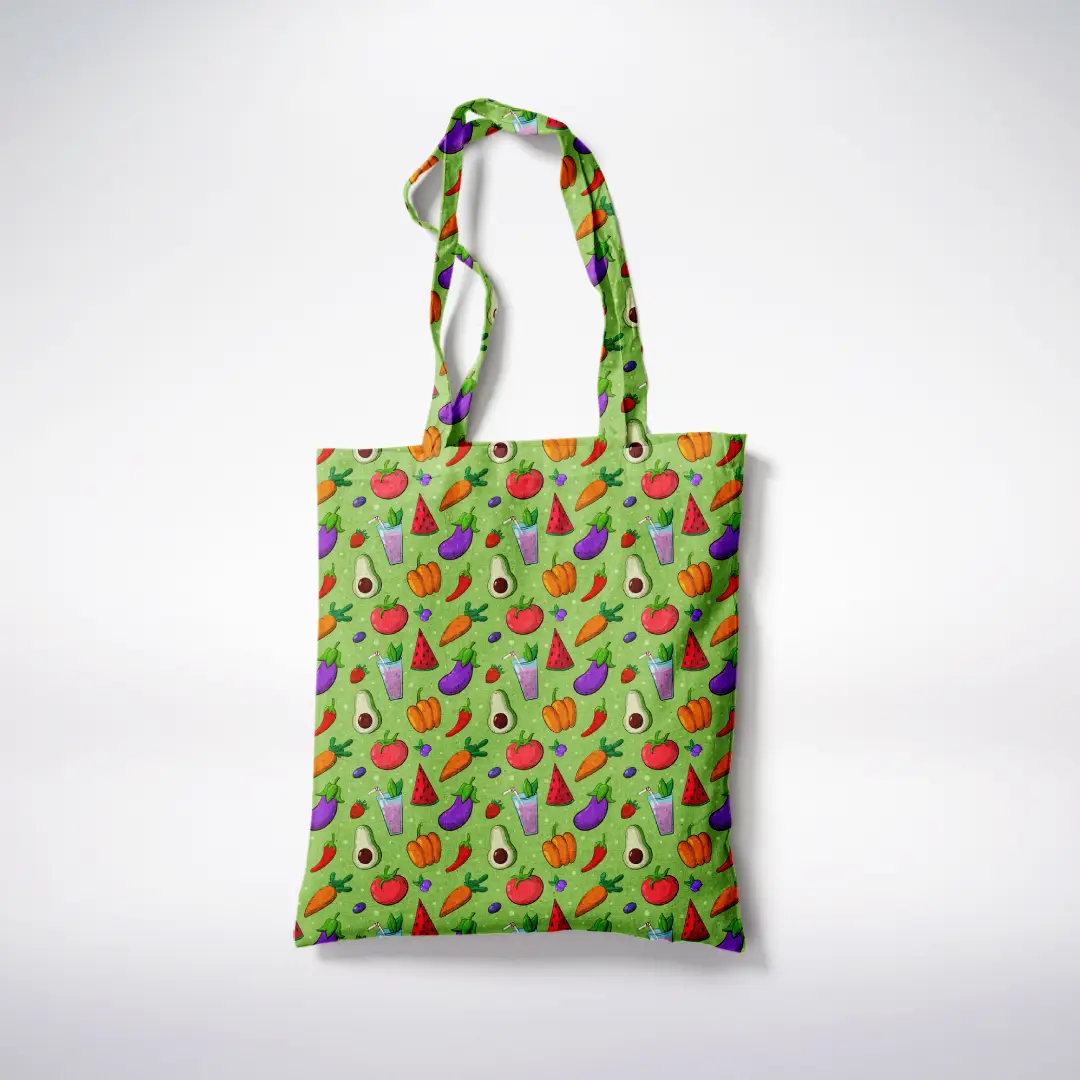 Healthy Foods Printed Green Color Canvas Fabric Tote Bag - Image 3