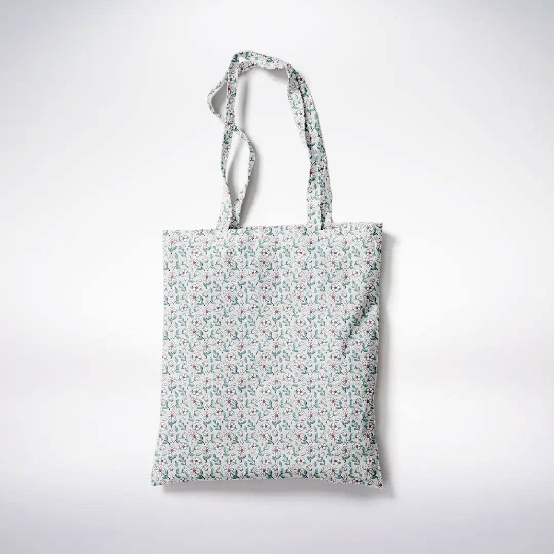 Floral Printed White Canvas Fabric Tote Bag - Image 3