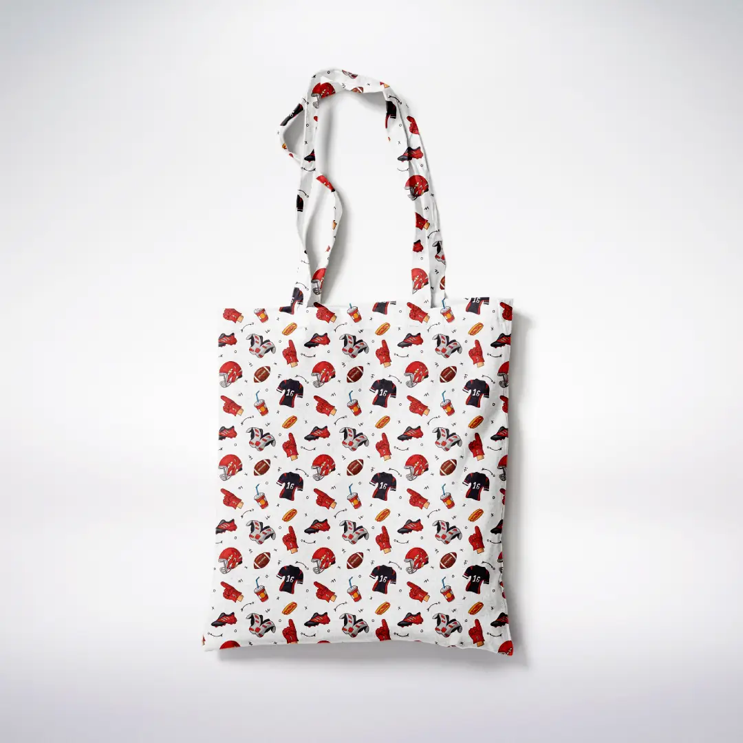 Football Sports Printed White Canvas Fabric Tote Bag - Image 3
